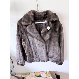 Donna Salyers Fabulous Furs Brown Faux Mink Fur Coat Size Small Glamour Mob Wife